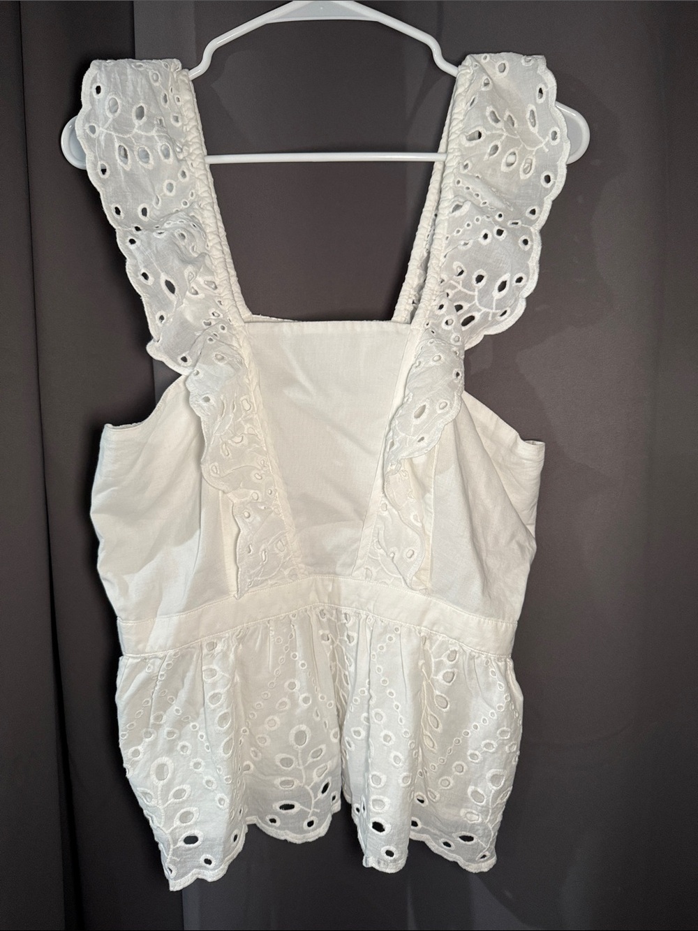 Banana Republic 100% Cotton White Eyelet Ruffle Strap Peplum Tank